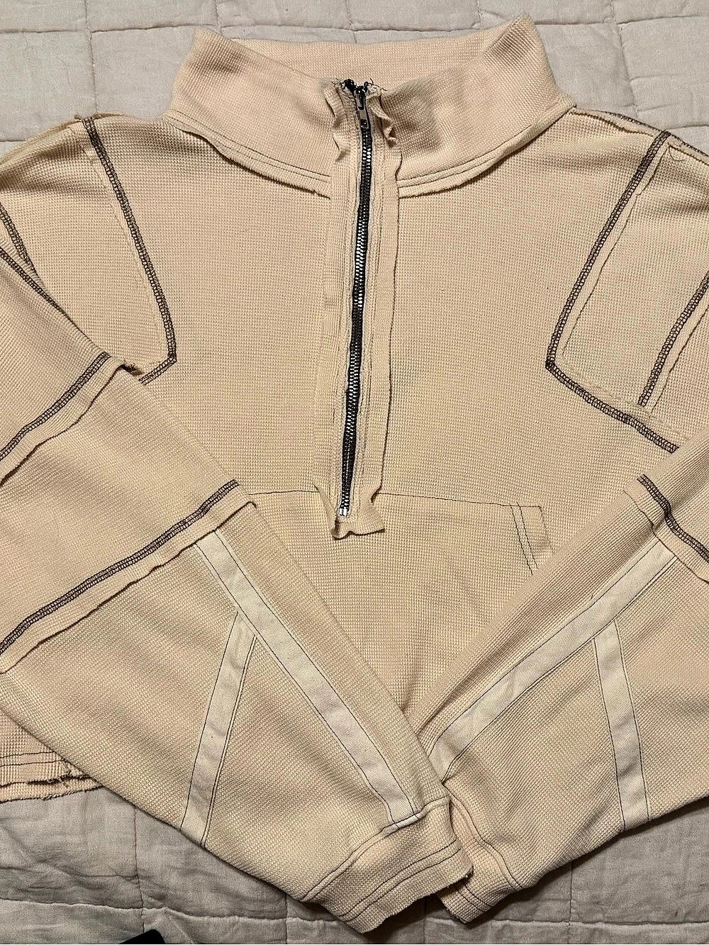 POL Half-Zip Pullover Crop Beige Size Large